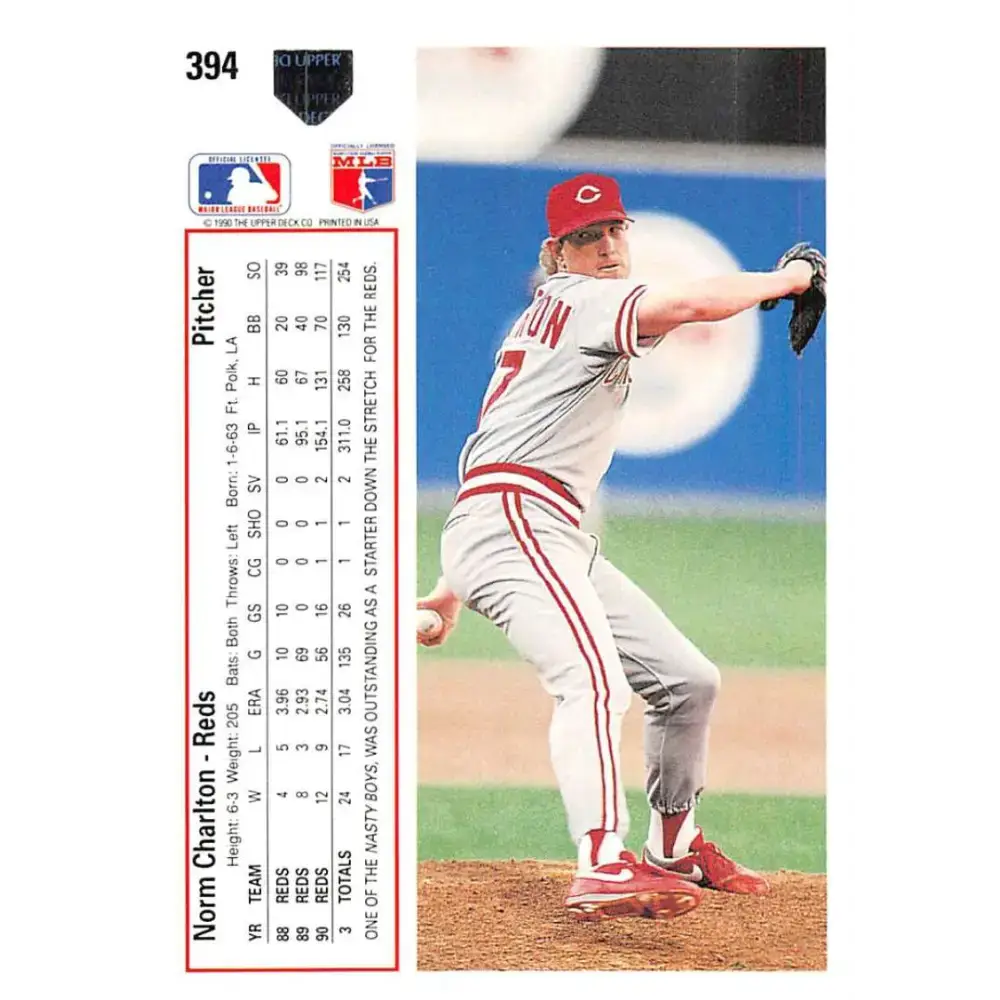 1991 Upper Deck #394 Norm Charlton NM-MT Cincinnati Reds Baseball Card - Baseball Card Single