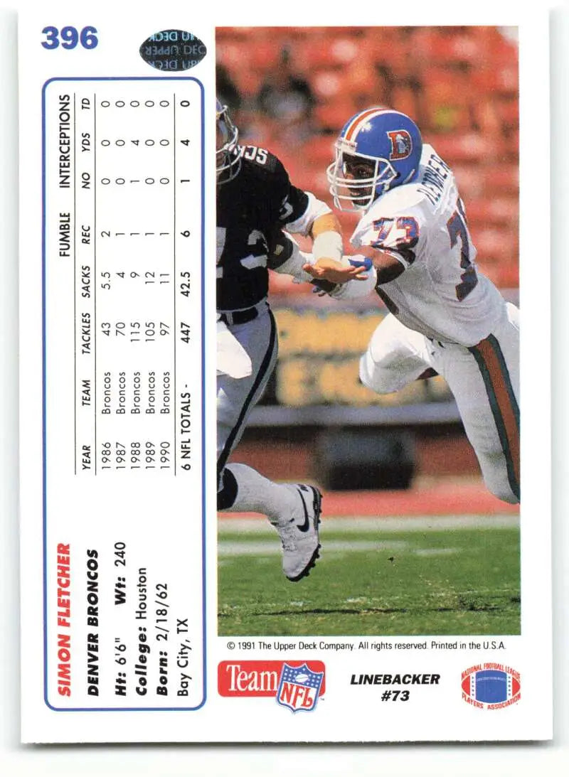 1991 Upper Deck #396 Simon Fletcher NM-MT Denver Broncos Football Card - Football Card Single