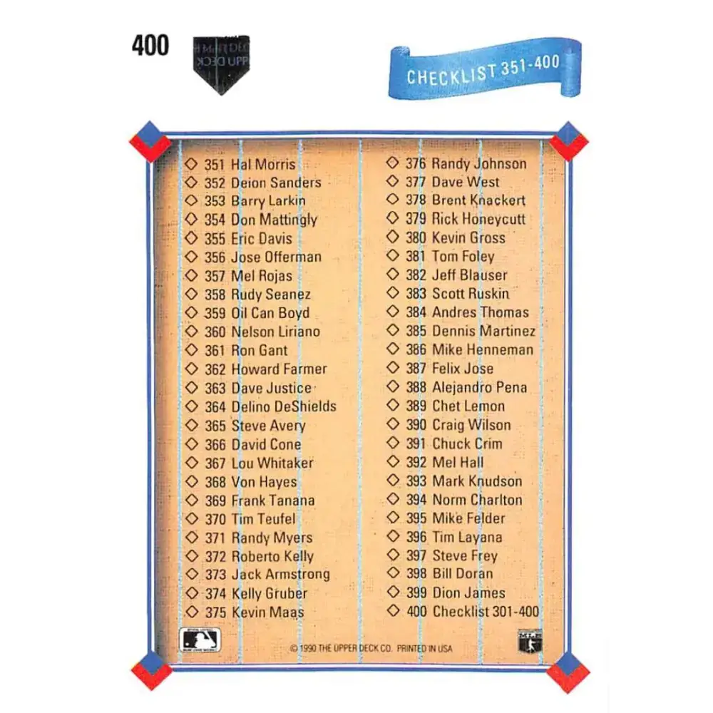 1991 Upper Deck #400 Checklist 301-400 EX Excellent checklist Baseball Card - Baseball Card Single