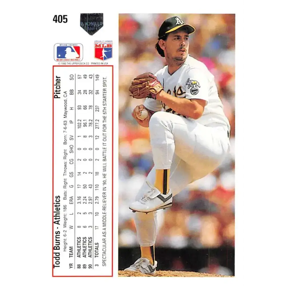1991 Upper Deck #405 Todd Burns NM-MT Oakland Athletics Baseball Card - Baseball Card Single
