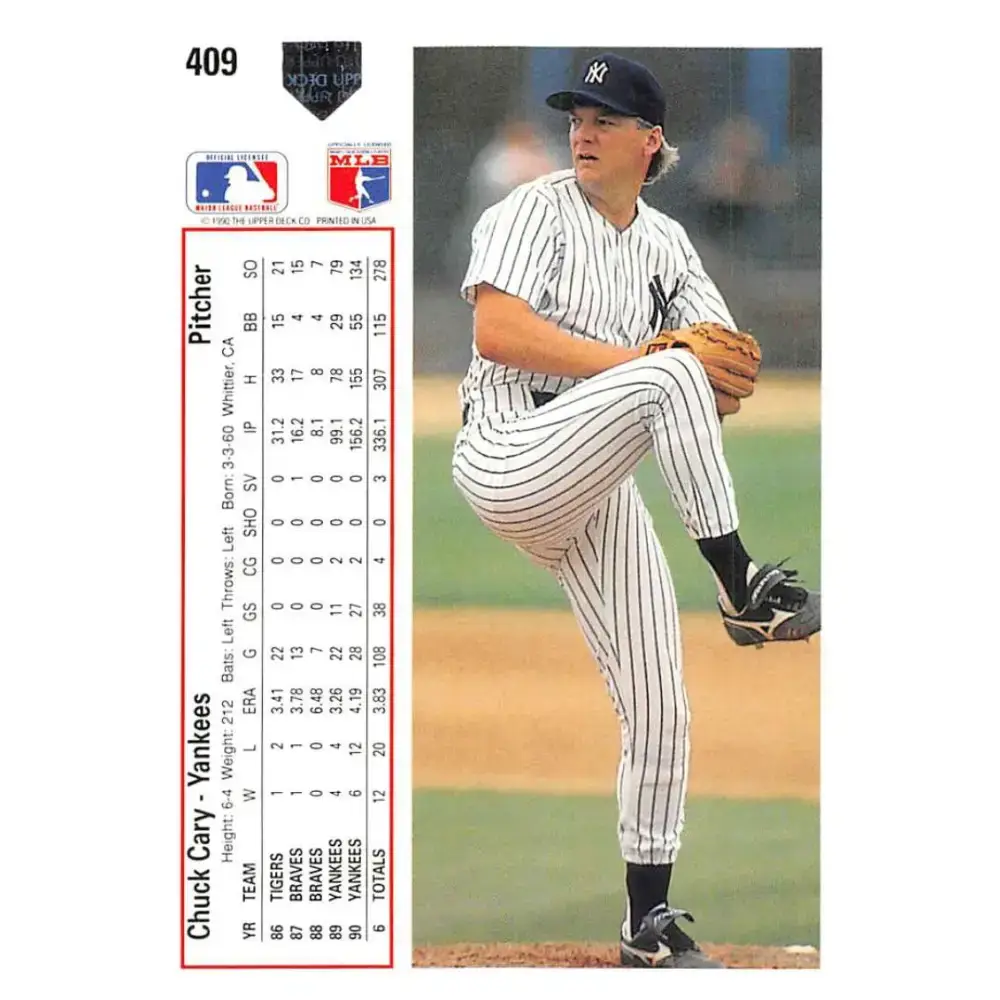 1991 Upper Deck #409 Chuck Cary EX Excellent New York Yankees Baseball Card - Baseball Card Single