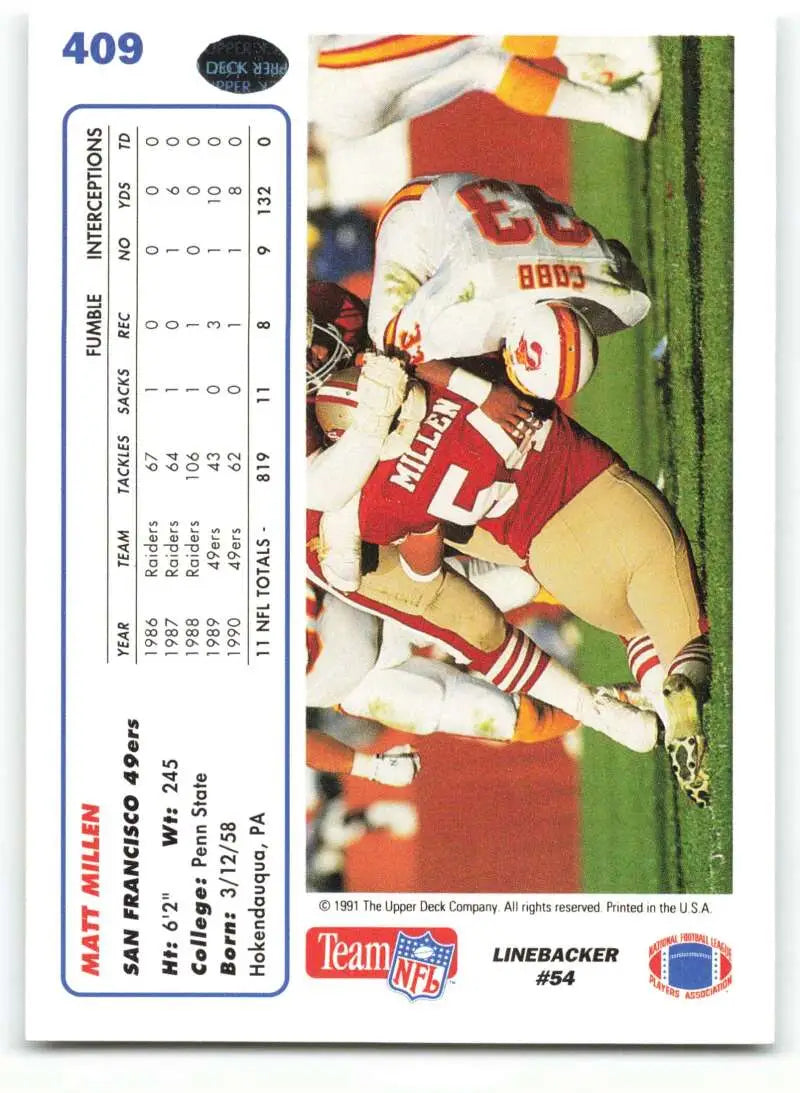 1991 Upper Deck #409 Matt Millen NM-MT San Francisco 49ers Football Card - Football Card Single