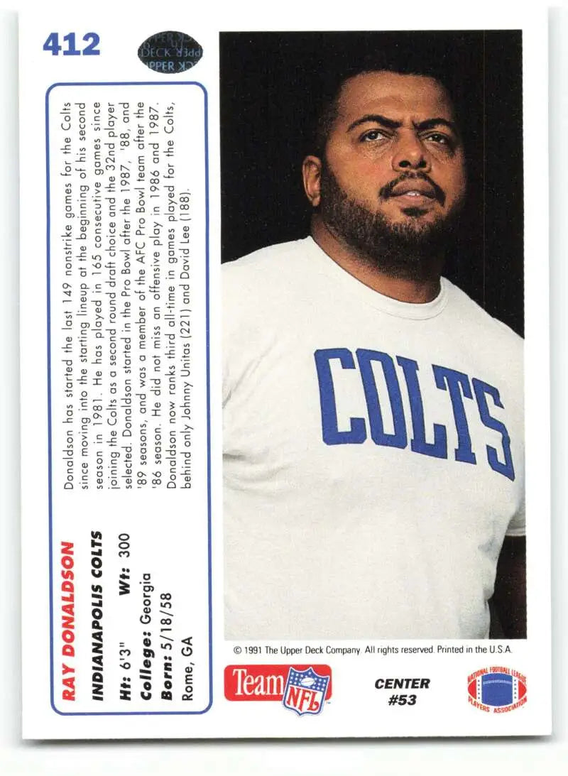 1991 Upper Deck #412 Ray Donaldson NM-MT Indianapolis Colts Football Card - Football Card Single