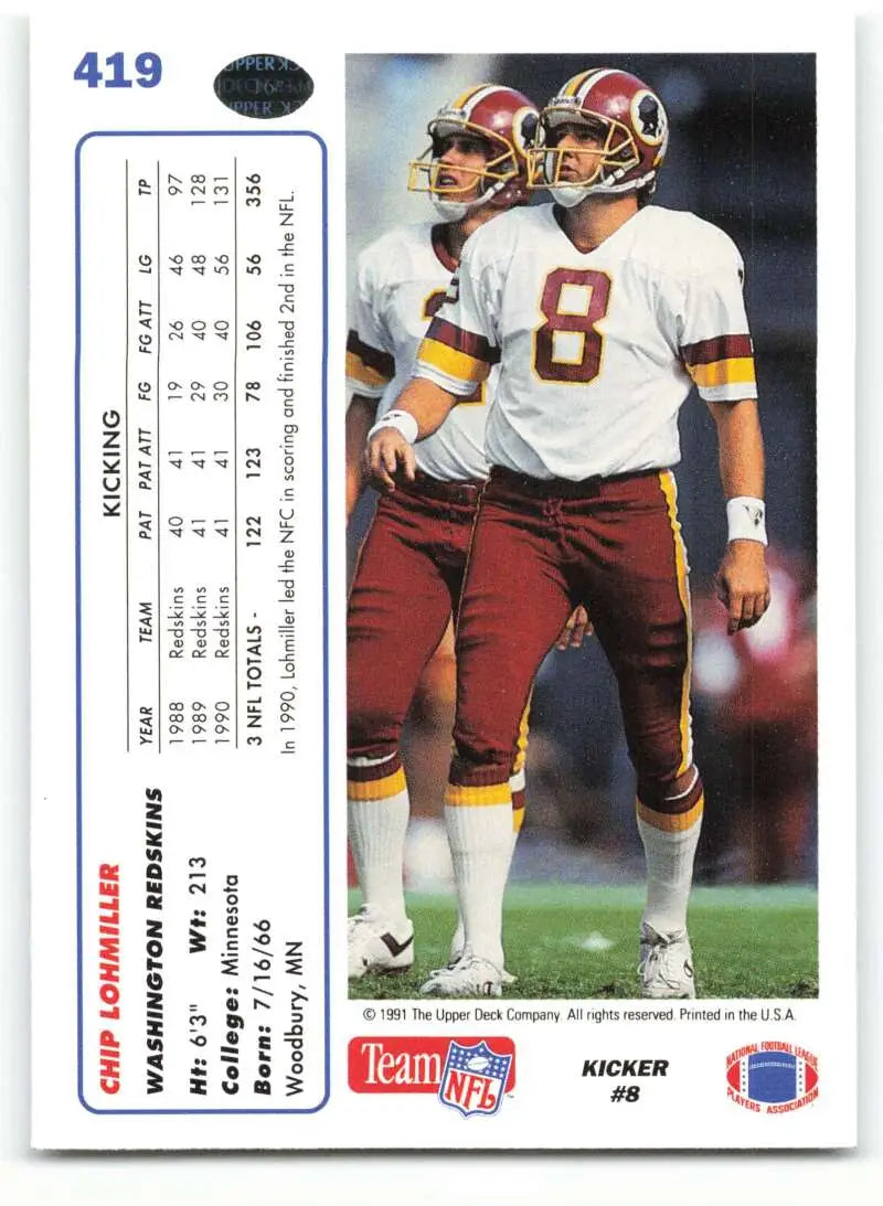 1991 Upper Deck #419 Chip Lohmiller NM-MT Washington Redskins Football Card - Football Card Single