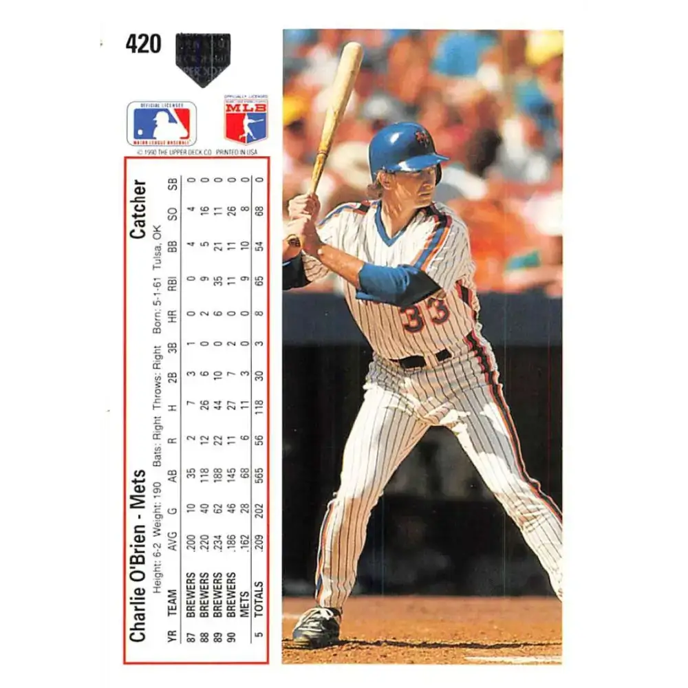 1991 Upper Deck #420 Charlie O’Brien EX Excellent New York Mets Baseball Card - Baseball Card Single