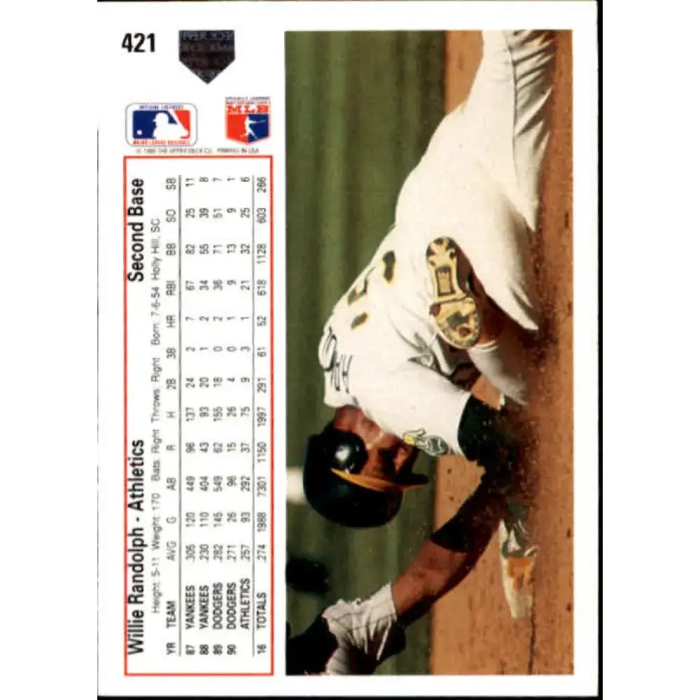 1991 Upper Deck #421 Willie Randolph NM-MT Oakland Athletics Baseball Card - Baseball Card Single