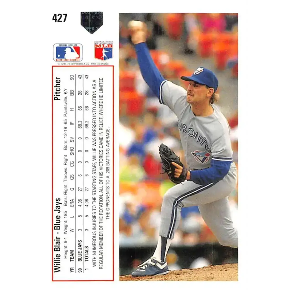 1991 Upper Deck #427 Willie Blair NM-MT Toronto Blue Jays Baseball Card - Baseball Card Single