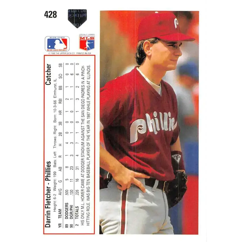 1991 Upper Deck #428 Darrin Fletcher EX Excellent Philadelphia Phillies Baseball Card - Baseball Card Single