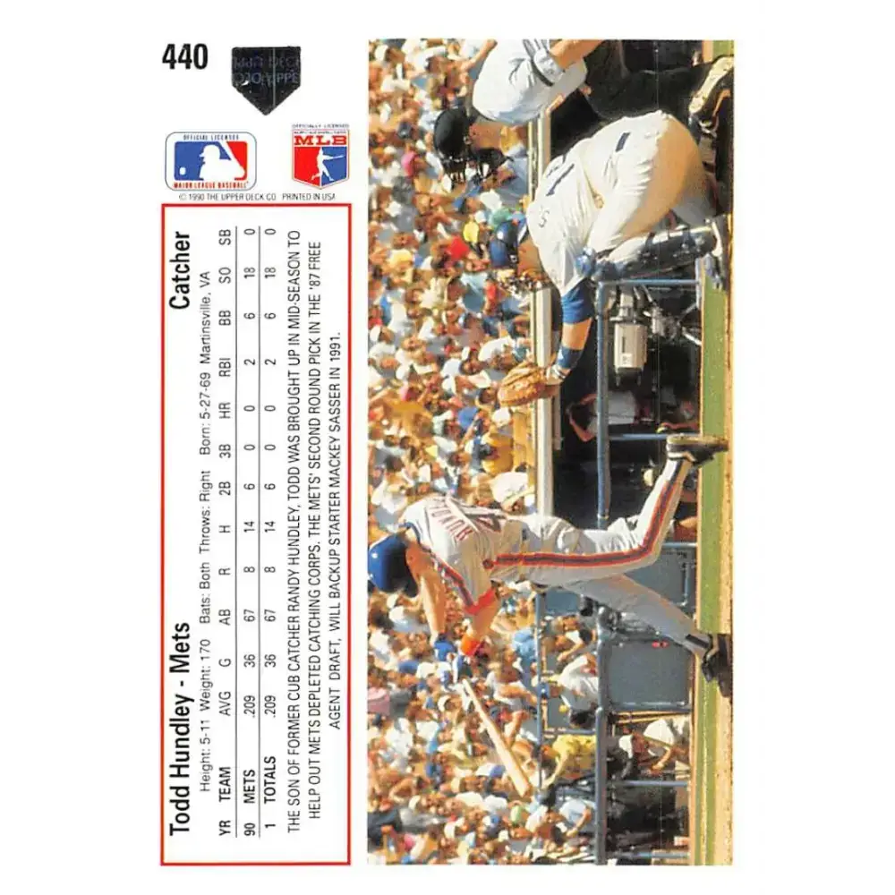 1991 Upper Deck #440 Todd Hundley EX Excellent New York Mets Baseball Card - Baseball Card Single