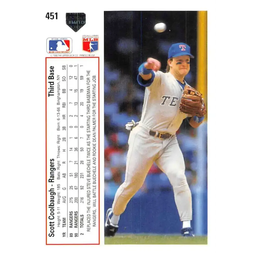 1991 Upper Deck #451 Scott Coolbaugh EX Excellent Texas Rangers Baseball Card - Baseball Card Single