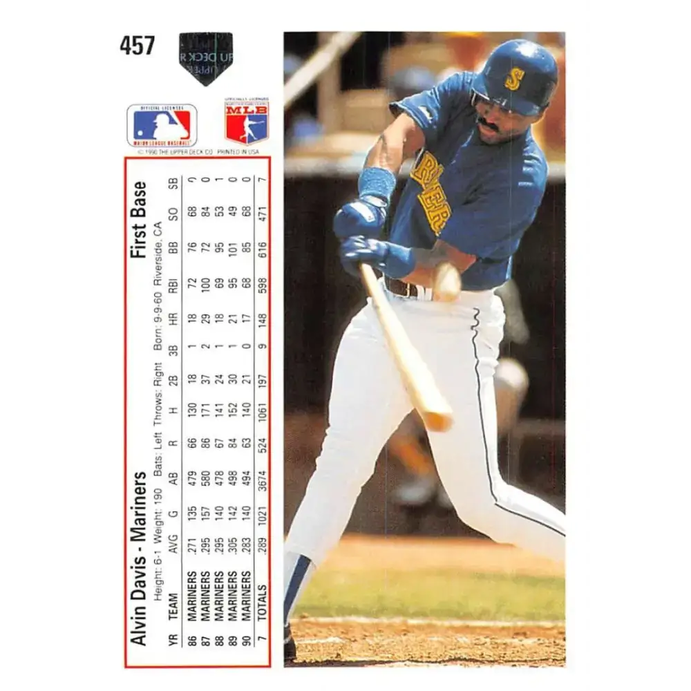1991 Upper Deck #457 Alvin Davis EX Excellent Seattle Mariners Baseball Card - Baseball Card Single