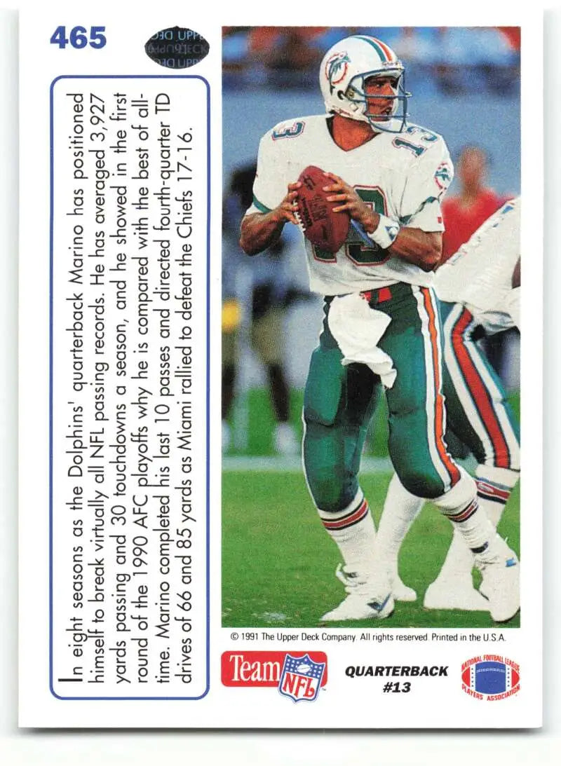 1991 Upper Deck #465 Dan Marino NM-MT Miami Dolphins Football Card - Football Card Single