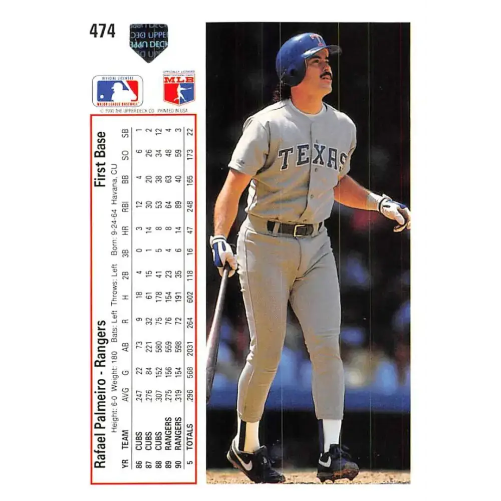 1991 Upper Deck #474 Rafael Palmeiro EX Excellent Texas Rangers Baseball Card - Baseball Card Single