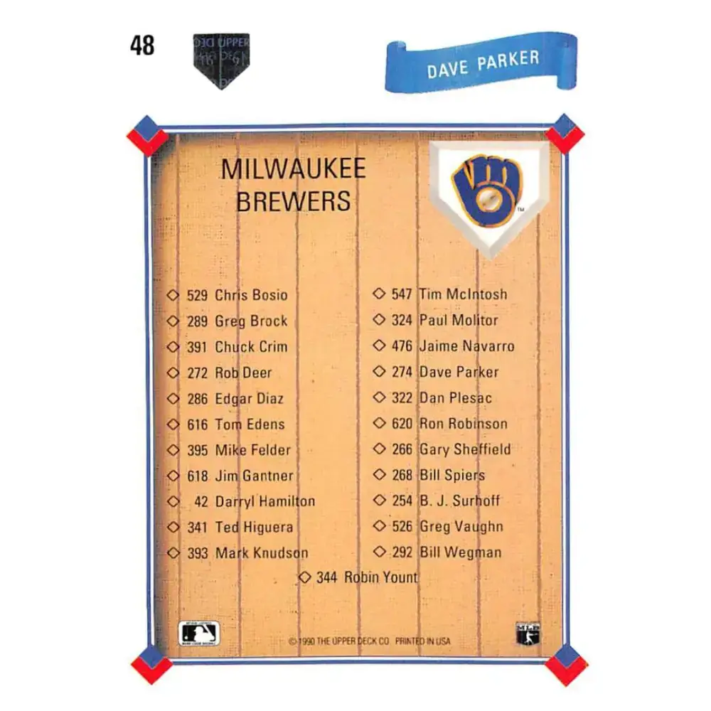 1991 Upper Deck #48 Dave Parker EX Excellent Milwaukee Brewers Baseball Card - Baseball Card Single