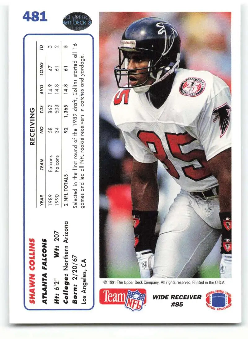1991 Upper Deck #481 Shawn Collins NM-MT Atlanta Falcons Football Card - Football Card Single