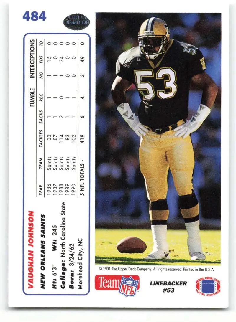1991 Upper Deck #484 Vaughan Johnson NM-MT New Orleans Saints Football Card - Football Card Single