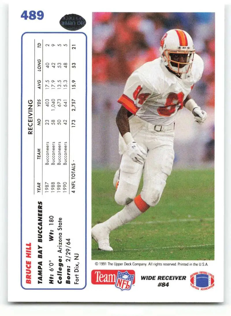 1991 Upper Deck #489 Bruce Hill NM-MT Tampa Bay Buccaneers Football Card - Football Card Single