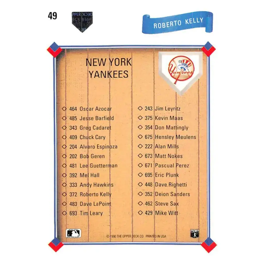 1991 Upper Deck #49 Roberto Kelly EX Excellent New York Yankees Baseball Card - Baseball Card Single