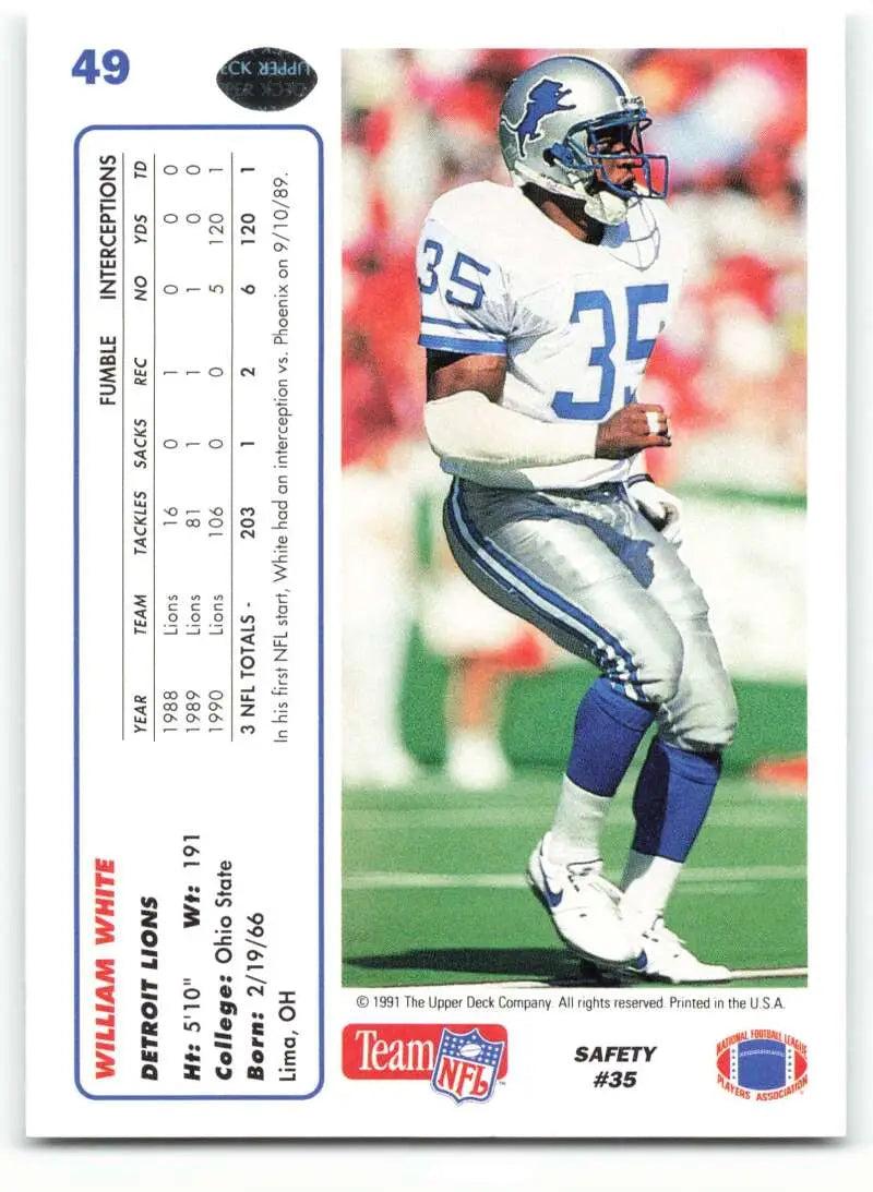 1991 Upper Deck #49 William White NM-MT Detroit Lions Football Card - Football Card Single