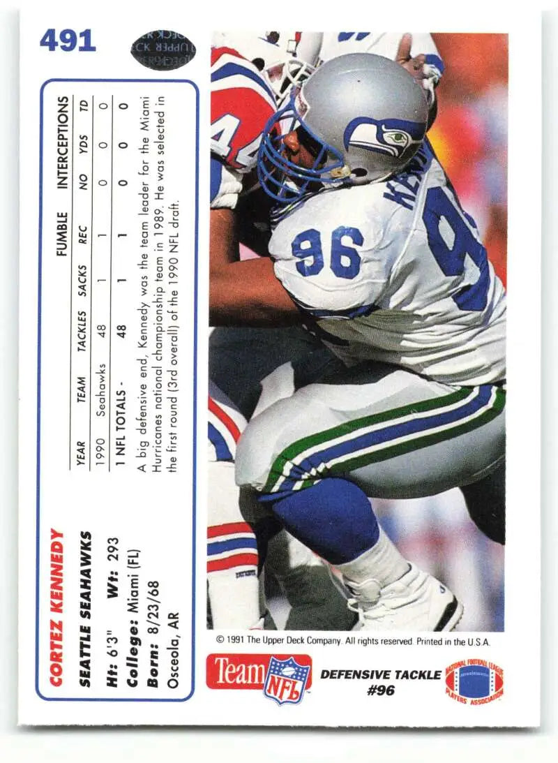 1991 Upper Deck #491 Cortez Kennedy NM-MT Seattle Seahawks Football Card - Football Card Single