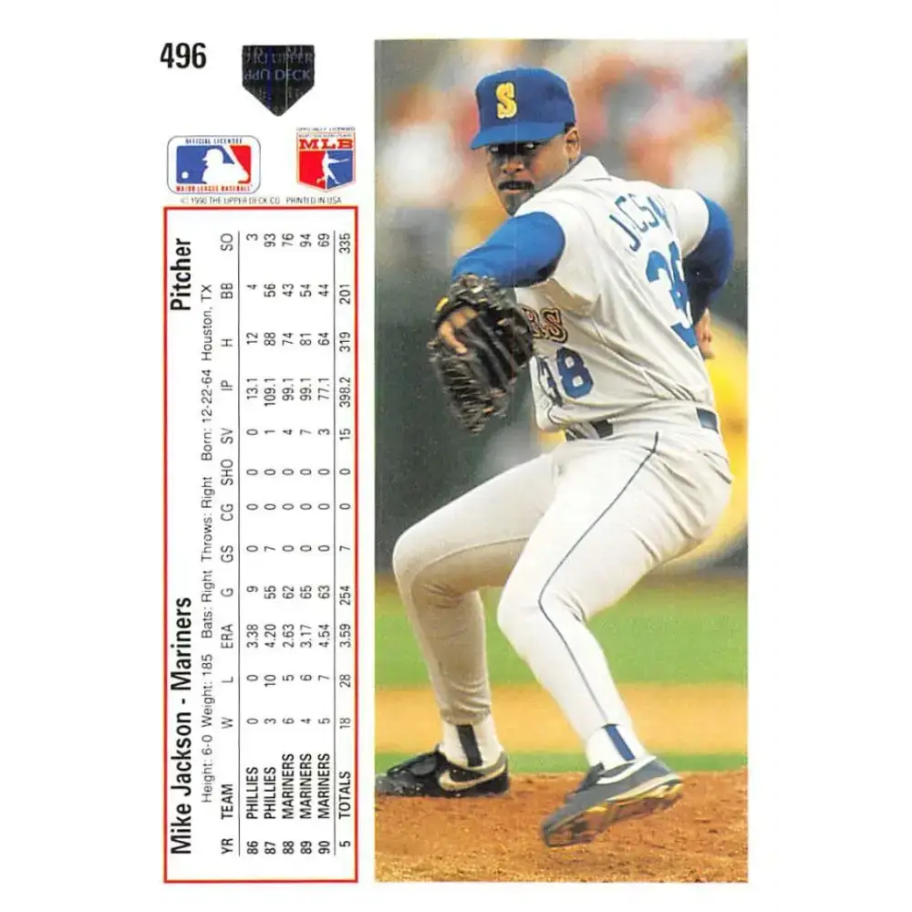 1991 Upper Deck #496 Mike Jackson NM-MT Seattle Mariners Baseball Card - Baseball Card Single