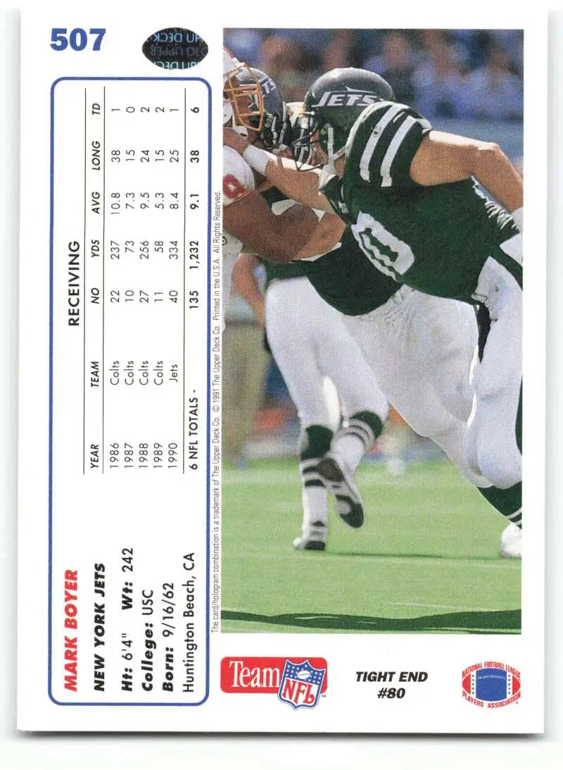 1991 Upper Deck #507 Mark Boyer NM-MT New York Jets Football Card - Football Card Single