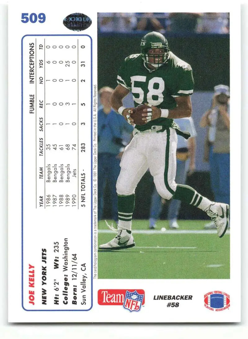 1991 Upper Deck #509 Joe Kelly NM-MT New York Jets Football Card - Football Card Single