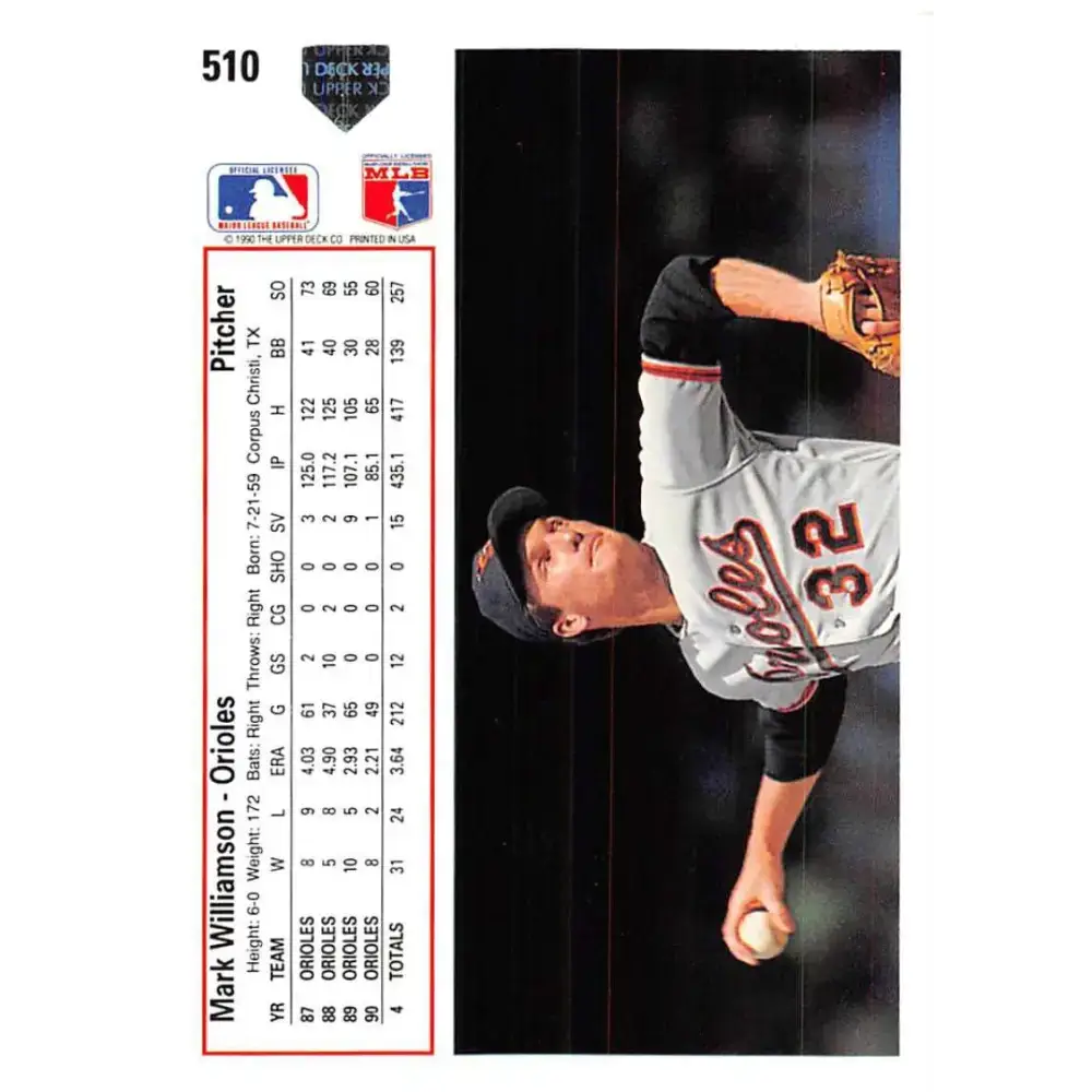 1991 Upper Deck #510 Mark Williamson EX Excellent Baltimore Orioles Baseball Card - Baseball Card Single