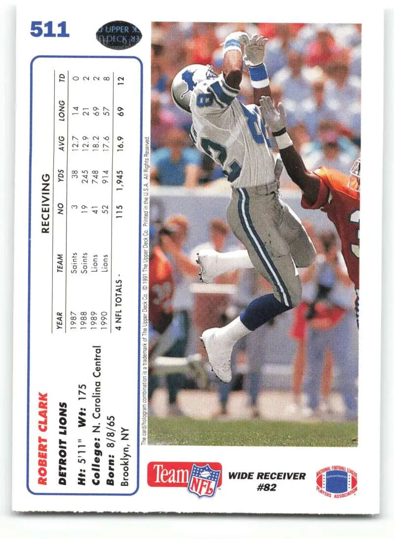 1991 Upper Deck #511 Robert Clark NM-MT Detroit Lions Football Card - Football Card Single