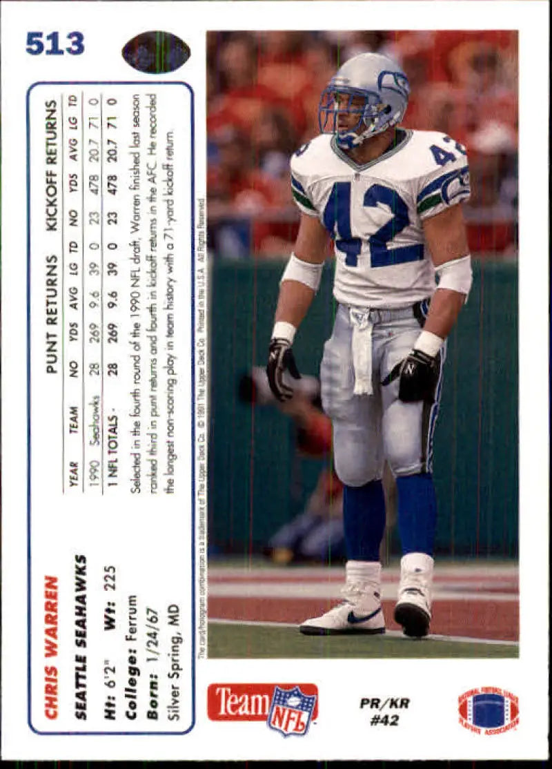 1991 Upper Deck #513 Chris Warren NM-MT Seattle Seahawks Football Card - Football Card Single
