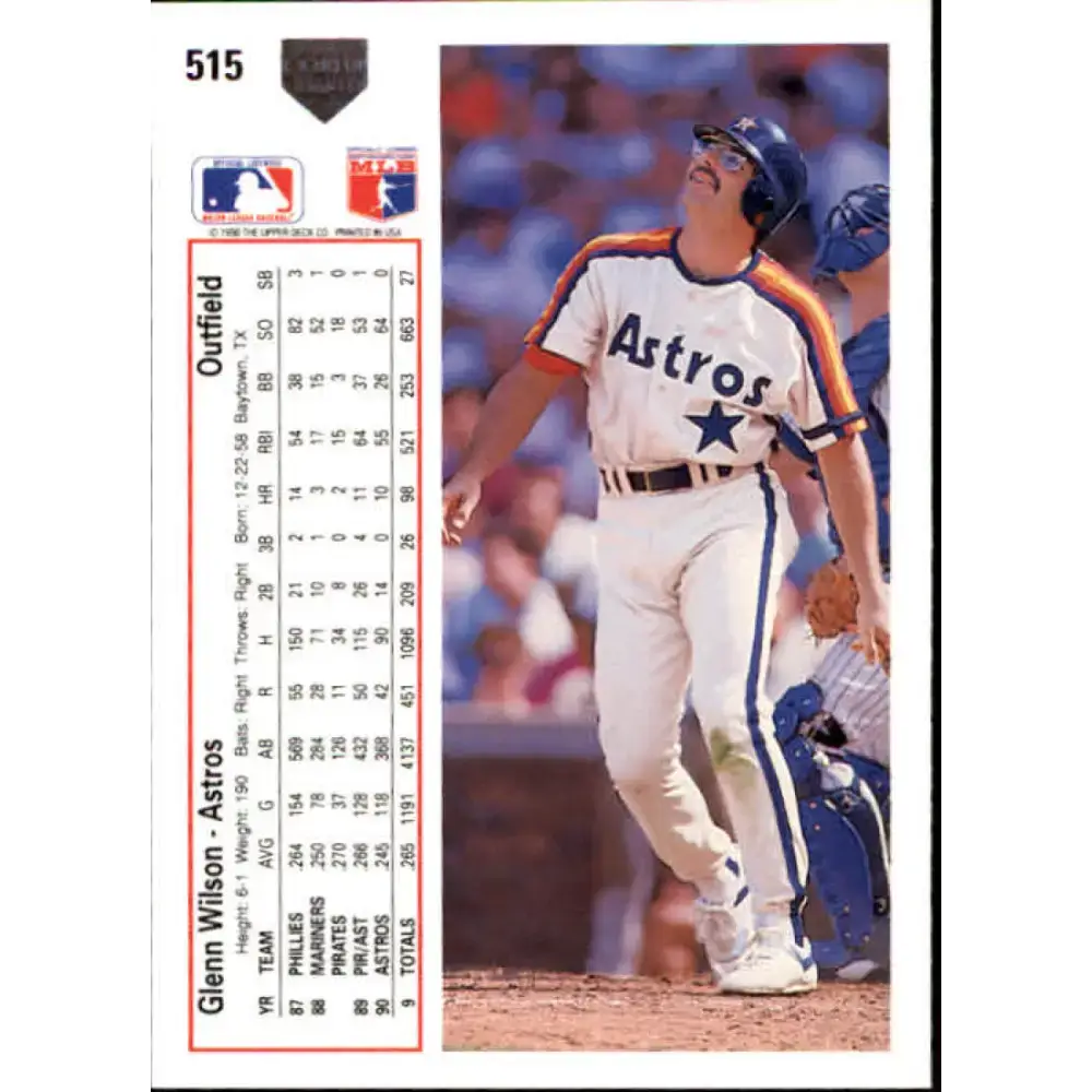1991 Upper Deck #515 Glenn Wilson NM-MT Houston Astros Baseball Card - Baseball Card Single