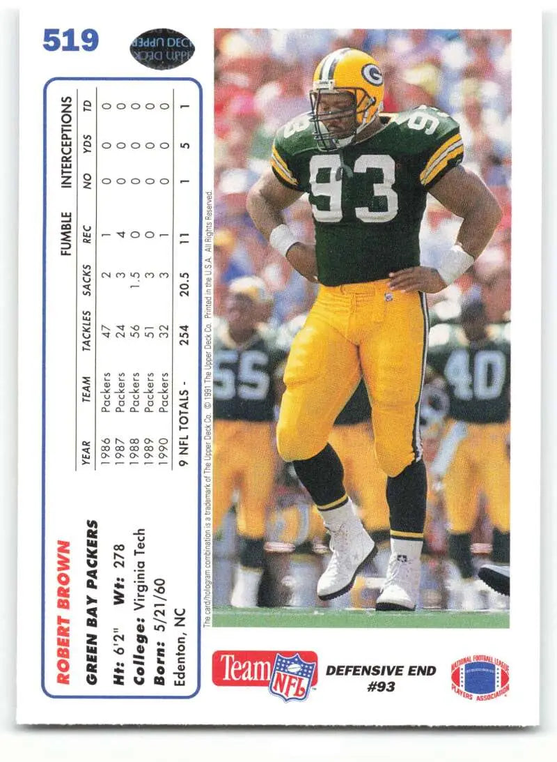 1991 Upper Deck #519 Robert Brown NM-MT Green Bay Packers Football Card - Football Card Single