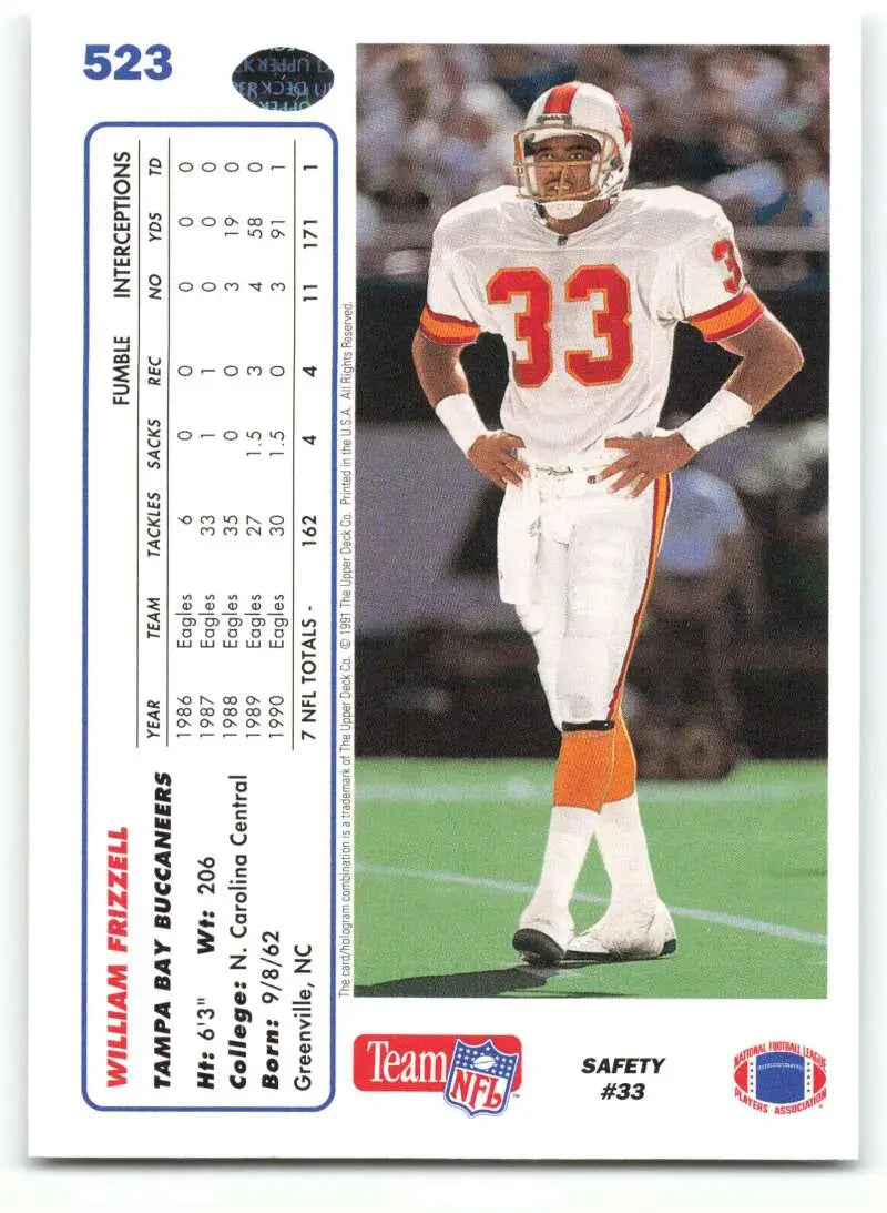 1991 Upper Deck #523 William Frizzell NM-MT Tampa Bay Buccaneers Football Card - Football Card Single