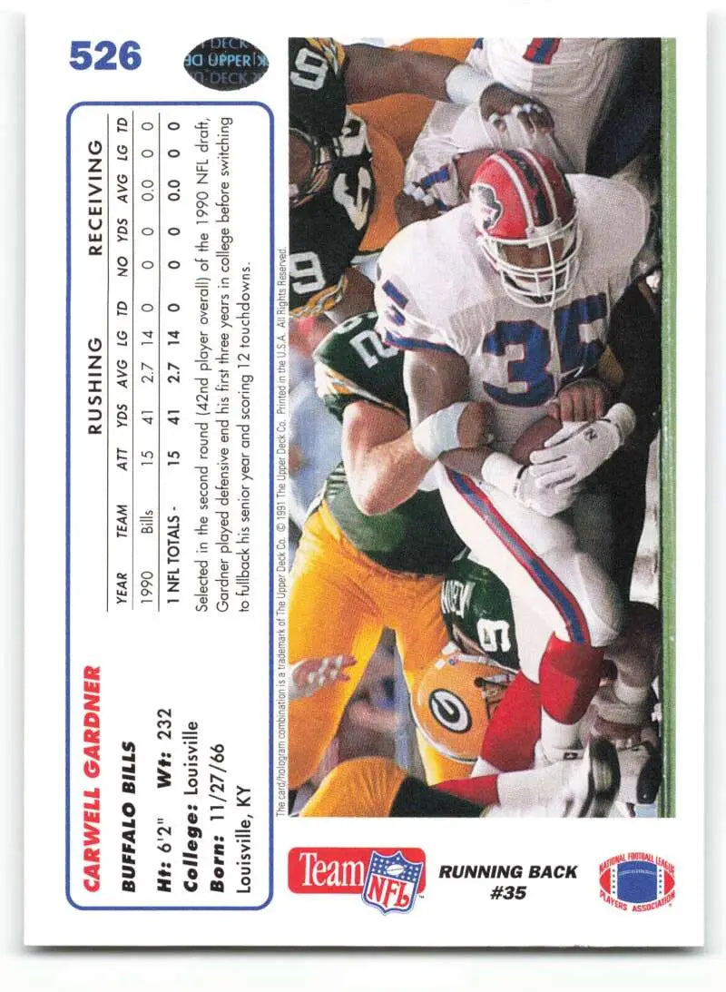 1991 Upper Deck #526 Carwell Gardner NM-MT Buffalo Bills Football Card - Football Card Single