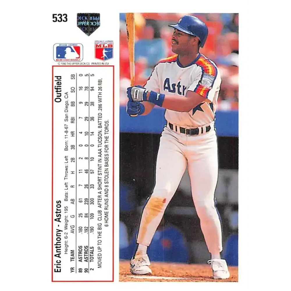 1991 Upper Deck #533 Eric Anthony EX Excellent Houston Astros Baseball Card - Baseball Card Single