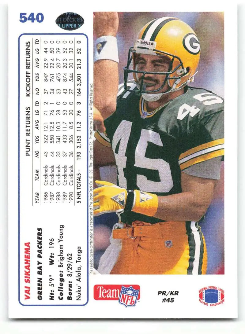1991 Upper Deck #540 Vai Sikahema NM-MT Green Bay Packers Football Card - Football Card Single
