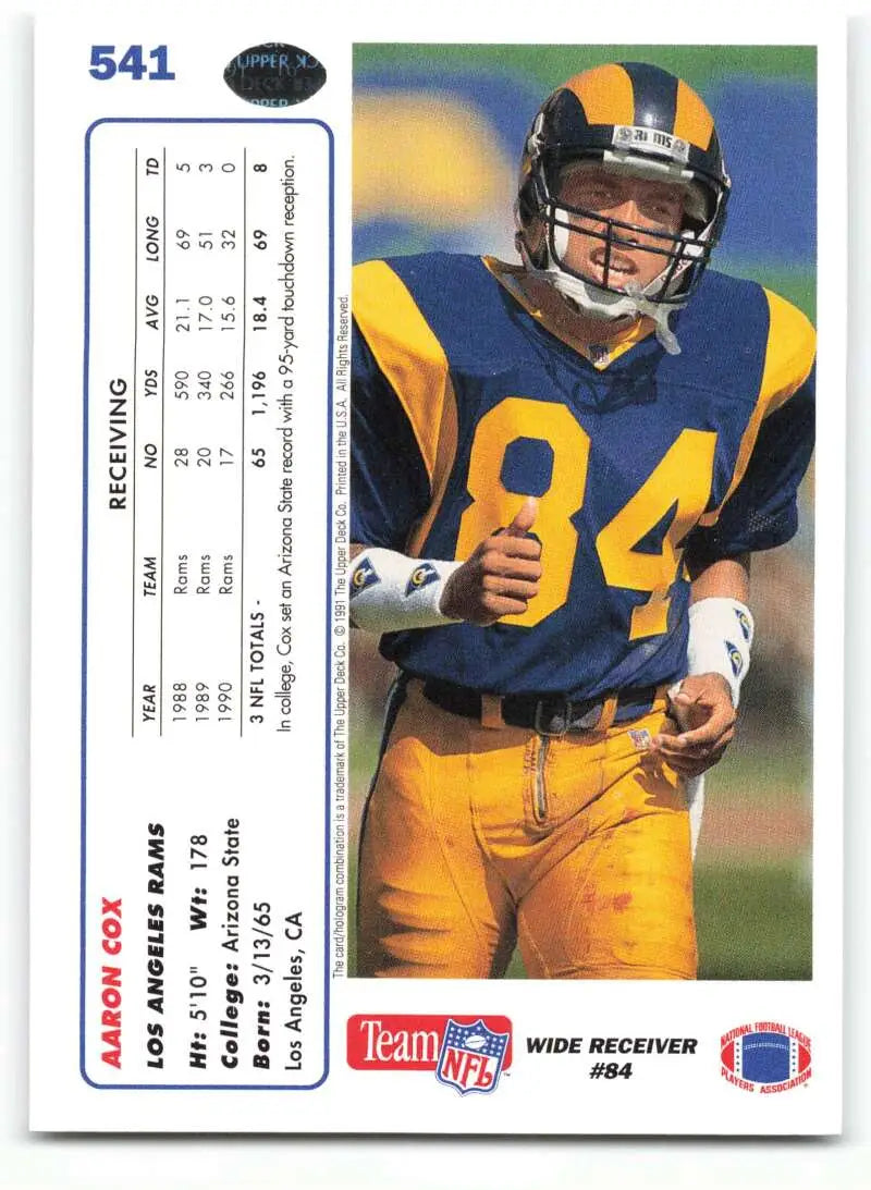1991 Upper Deck #541 Aaron Cox NM-MT Los Angeles Rams Football Card - Football Card Single
