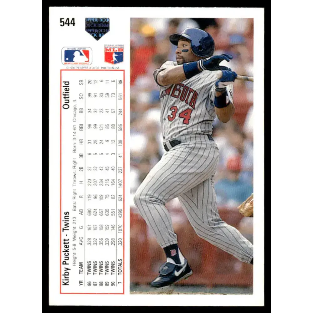 1991 Upper Deck #544 Kirby Puckett EX/NM Minnesota Twins Baseball Card - Baseball Card Single