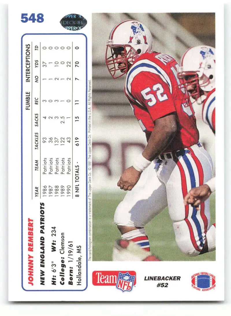 1991 Upper Deck #548 Johnny Rembert NM-MT New England Patriots Football Card - Football Card Single
