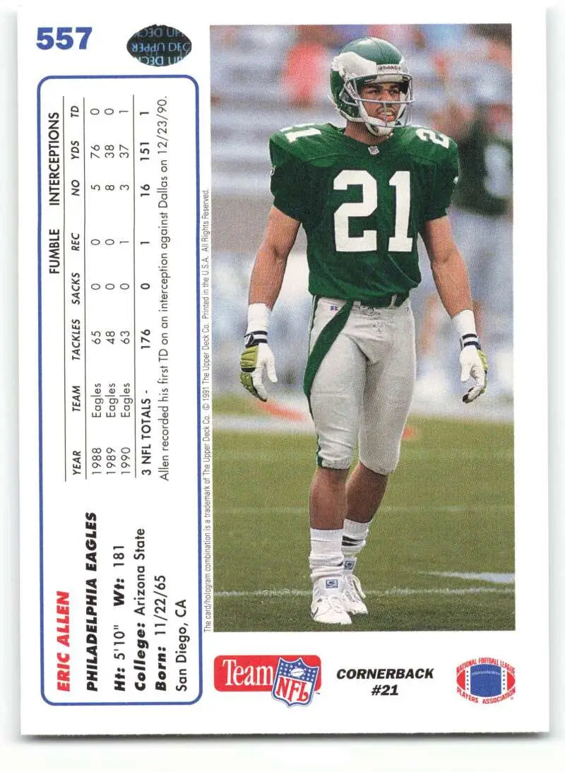 1991 Upper Deck #557 Eric Allen NM-MT Philadelphia Eagles Football Card - Football Card Single