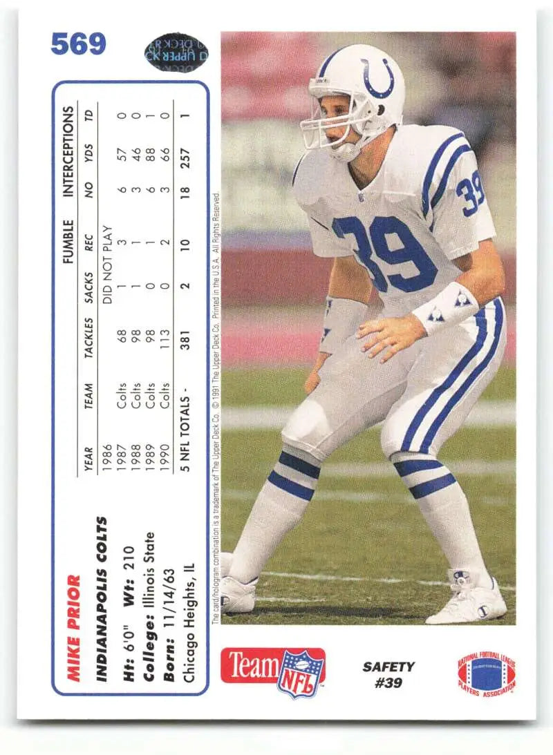 1991 Upper Deck #569 Mike Prior NM-MT Indianapolis Colts Football Card - Football Card Single