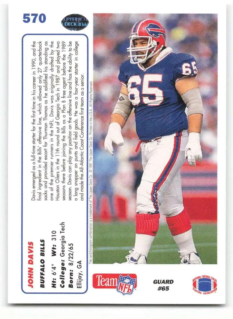 1991 Upper Deck #570 John Davis NM-MT RC Rookie Buffalo Bills Football Card - Football Card Single