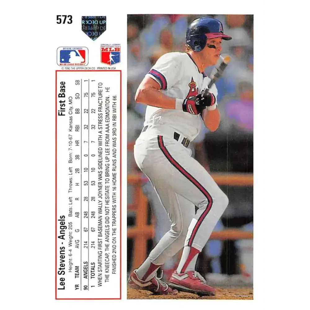 1991 Upper Deck #573 Lee Stevens EX Excellent California Angels Baseball Card - Baseball Card Single