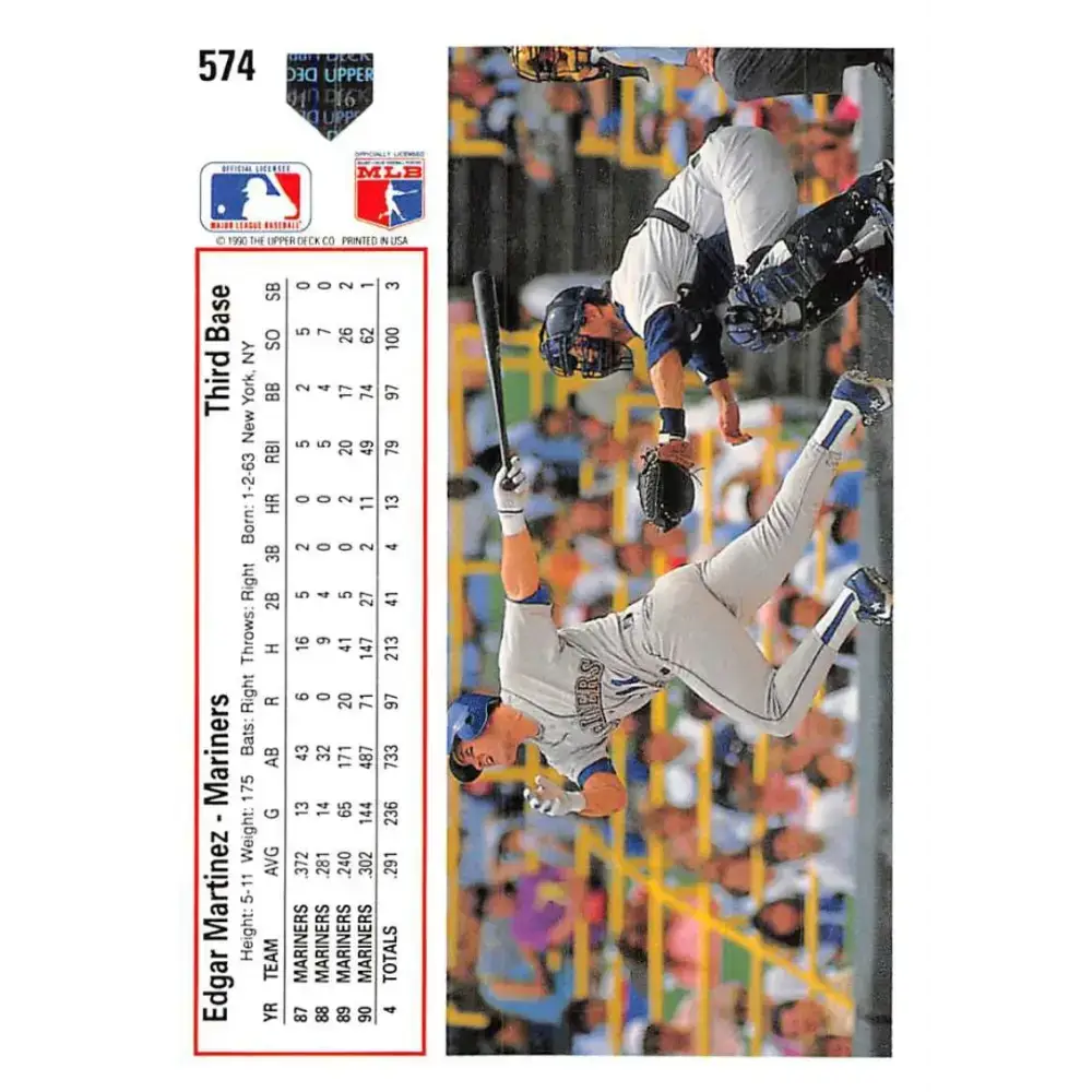 1991 Upper Deck #574 Edgar Martinez EX Excellent Seattle Mariners Baseball Card - Baseball Card Single