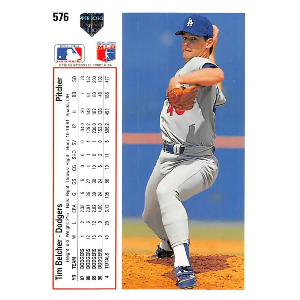1991 Upper Deck #576 Tim Belcher EX Excellent Los Angeles Dodgers Baseball Card - Baseball Card Single