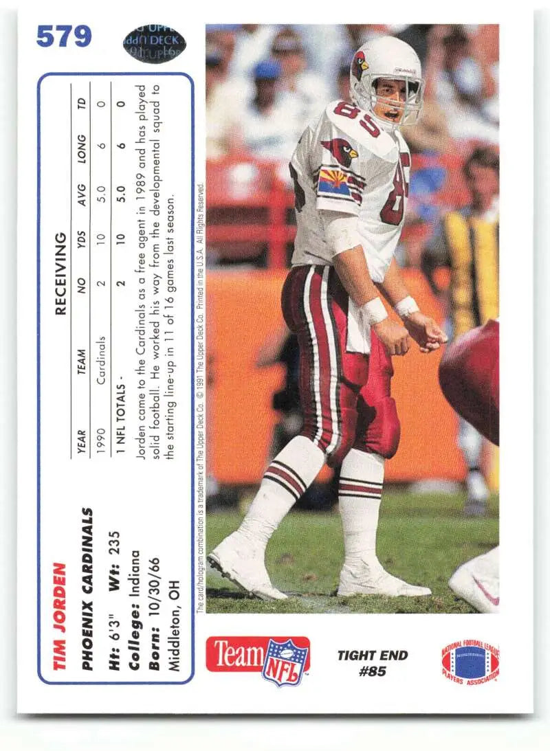 1991 Upper Deck #579 Tim Jorden NM-MT RC Rookie Phoenix Cardinals Football Card - Football Card Single