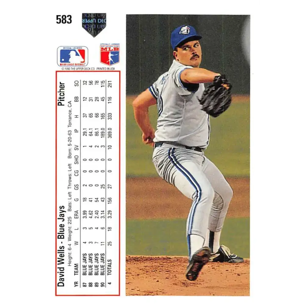 1991 Upper Deck #583 David Wells EX Excellent Toronto Blue Jays Baseball Card - Baseball Card Single