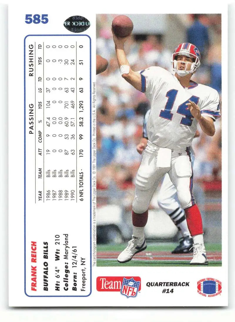 1991 Upper Deck #585 Frank Reich NM-MT Buffalo Bills Football Card - Football Card Single