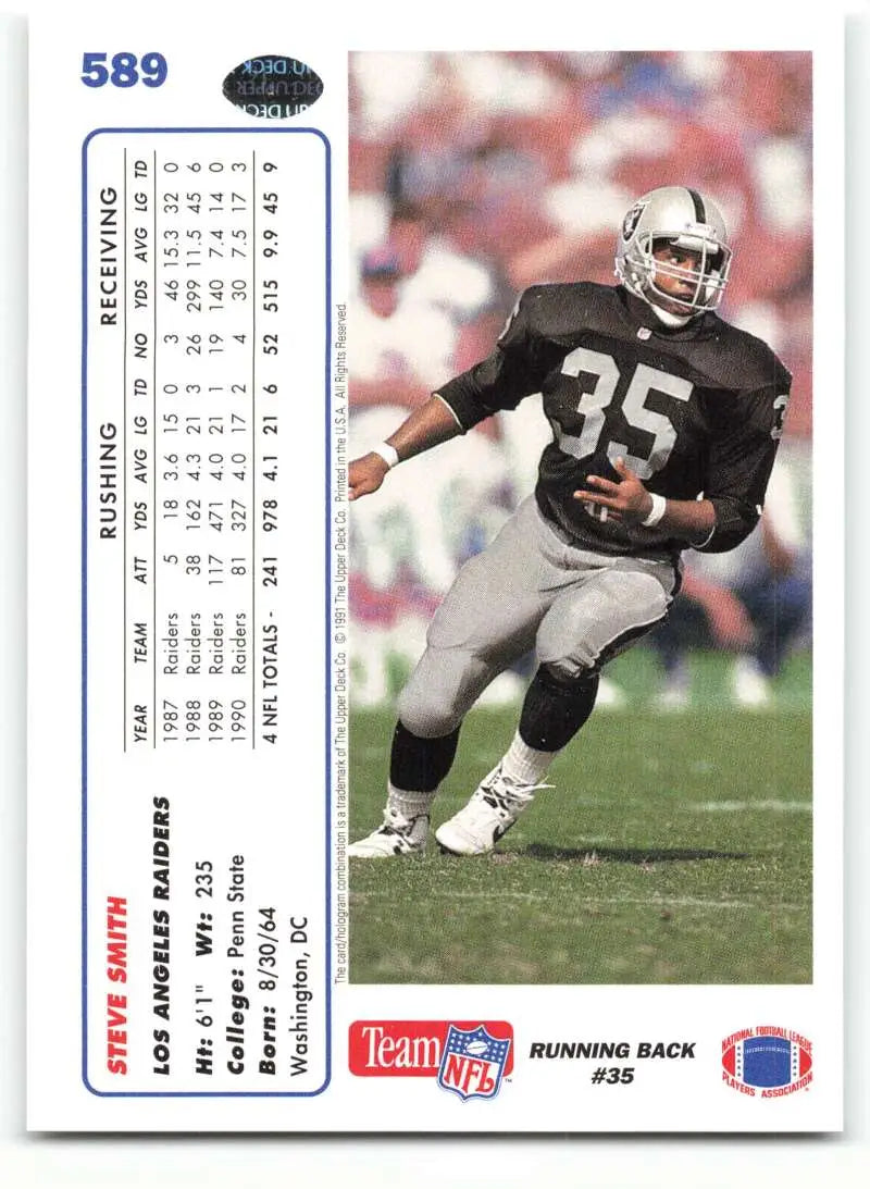 1991 Upper Deck #589 Steve Smith NM-MT Los Angeles Raiders Football Card - Football Card Single