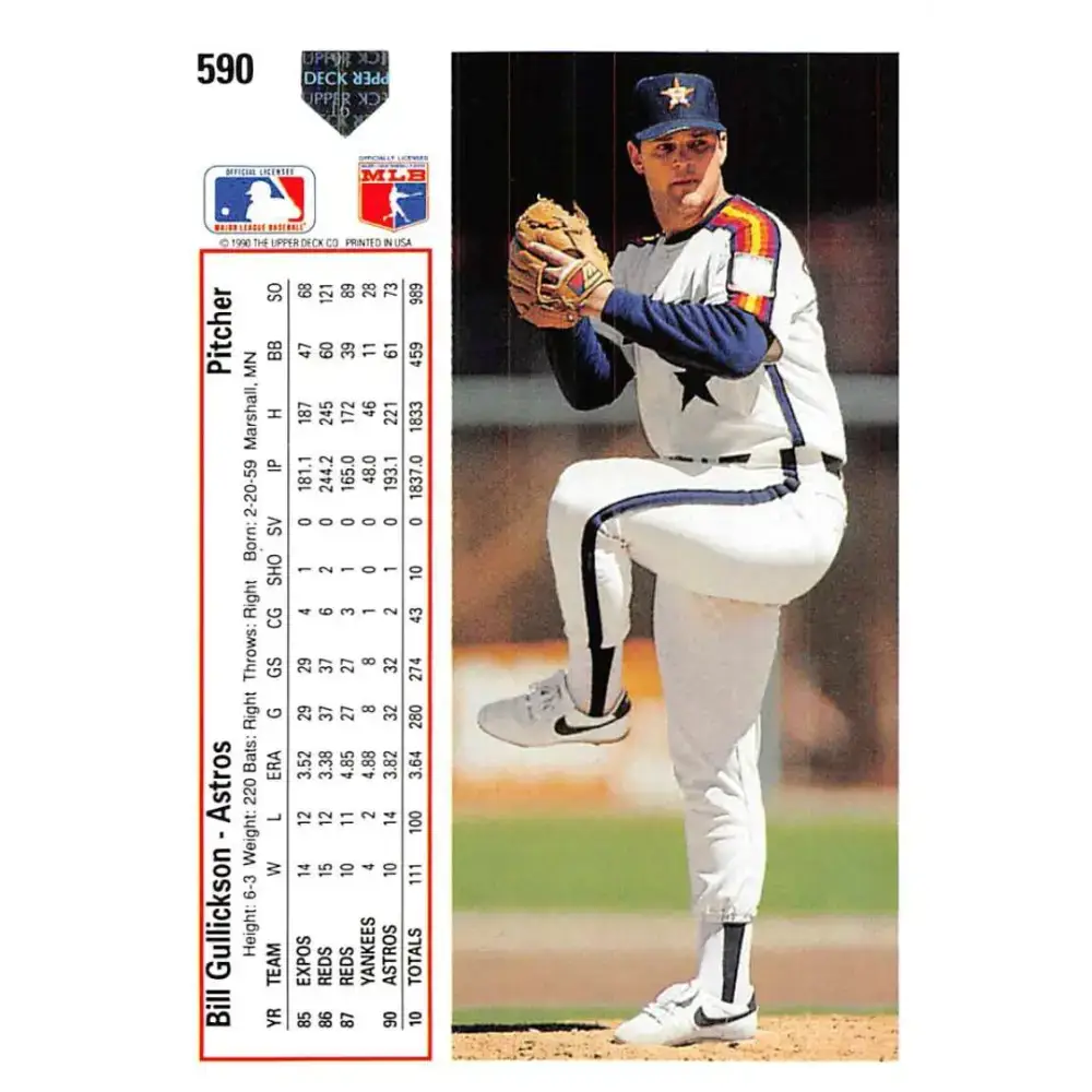 1991 Upper Deck #590 Bill Gullickson EX Excellent Houston Astros Baseball Card - Baseball Card Single
